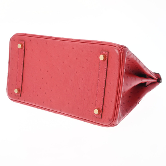 Hermes Birkin 30 Ostrich Leather In Rouge Vif With Gold Hardware - Picture 5 of 12